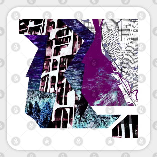 the city in bedrock map ecopop collage in dark Sticker by jorge_lebeau